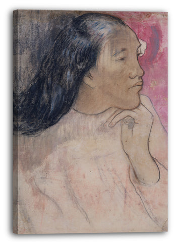 Leinwandbild Paul Gauguin - Eine tahitianische Frau mit einer Blume in ihrem Haar