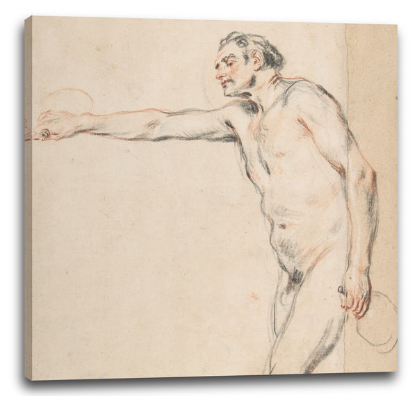 Leinwandbild Antoine Watteau - Studie eines nackten Mannes, der Flaschen hält