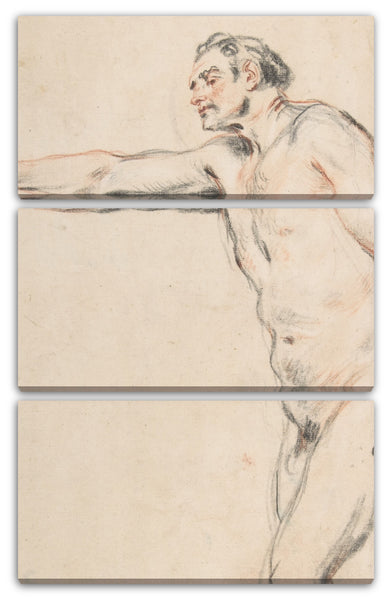 Leinwandbild Antoine Watteau - Studie eines nackten Mannes, der Flaschen hält