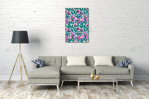 Leinwandbild Paul Poiret zugeschrieben - Textil-Design mit süßen Erbsen Blumen und Reben