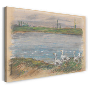 Leinwandbild Alfred Sisley - Vier Gänse an einem Teich
