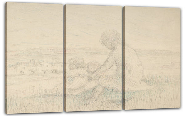 Leinwandbild Charles-Emmanuel Serret - Kinder sitzen auf einem Hang mit einem Schläger