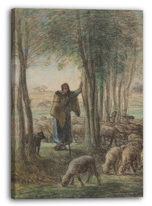 Leinwandbild Jean-François Millet - Eine Hirtin und ihre Herde im Schatten der Bäume