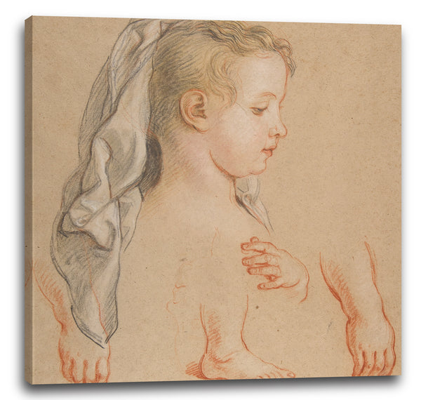 Leinwandbild Charles de la Fosse - Kopf eines jungen Mädchens und Studien der Hände und ihres rechten Fußes