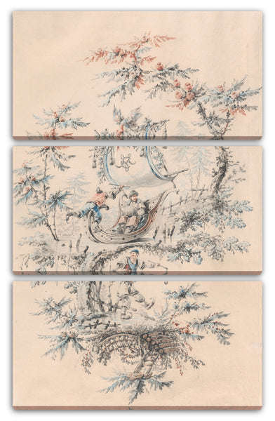 Leinwandbild Jean Pillement - Chinoiserie-Fantasy mit Schlittschuhläufern und eine exotische Figur in einem Eisboot