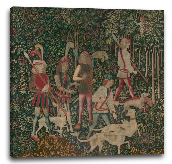 Leinwandbild 1495-1505 - Die Jäger betreten den Wald (aus den Einhorn-Wandteppichen)