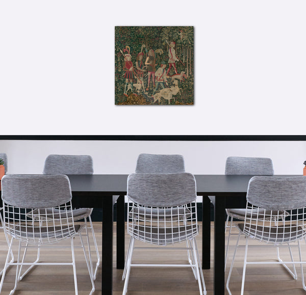 Leinwandbild 1495-1505 - Die Jäger betreten den Wald (aus den Einhorn-Wandteppichen)