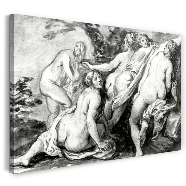 Leinwandbild Schule von Jacob Jordaens - Nymphen überrascht