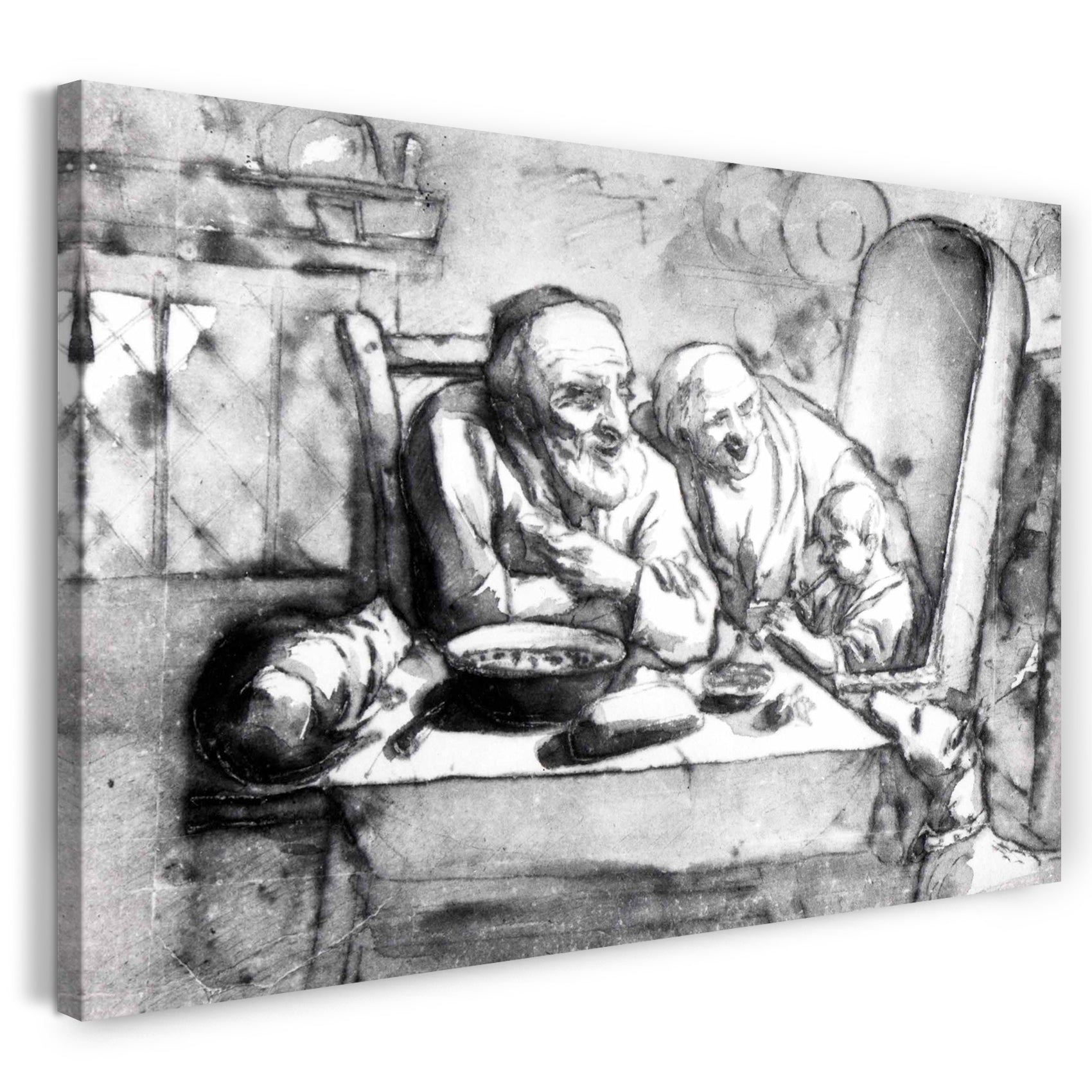 Leinwandbild Anhänger von Jacob Jordaens - Altes Paar mit einem Kind, das eine Flöte spielt