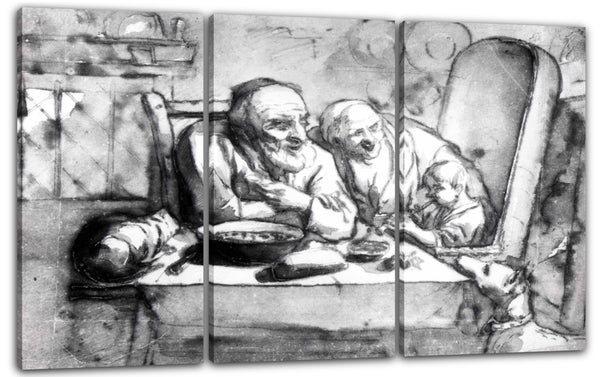 Leinwandbild Anhänger von Jacob Jordaens - Altes Paar mit einem Kind, das eine Flöte spielt