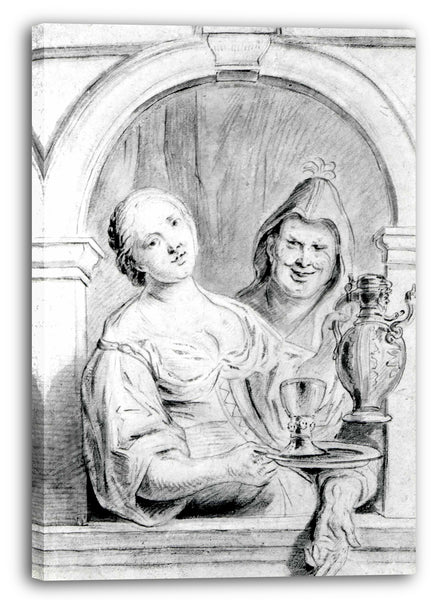 Leinwandbild Kopie nach Jacob Jordaens - Die junge Frau und der Spaßvogel