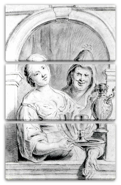 Leinwandbild Kopie nach Jacob Jordaens - Die junge Frau und der Spaßvogel