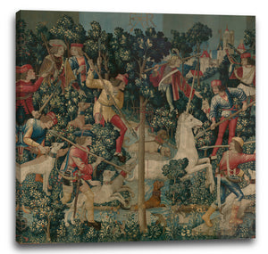 Leinwandbild 1495-1505 - Das Einhorn ist angegriffen (aus der Einhorn-Tapisserie)