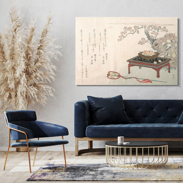Leinwandbild Ryūryūkyo Shinsai - Pfirsiche auf einem Tisch
