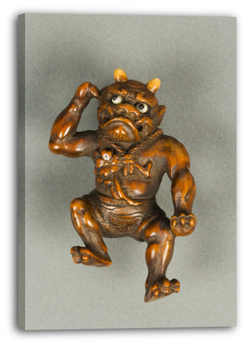 Leinwandbild Edo-Zeit - Netsuke des Dämons trägt einen Kürbis auf seinem Rücken