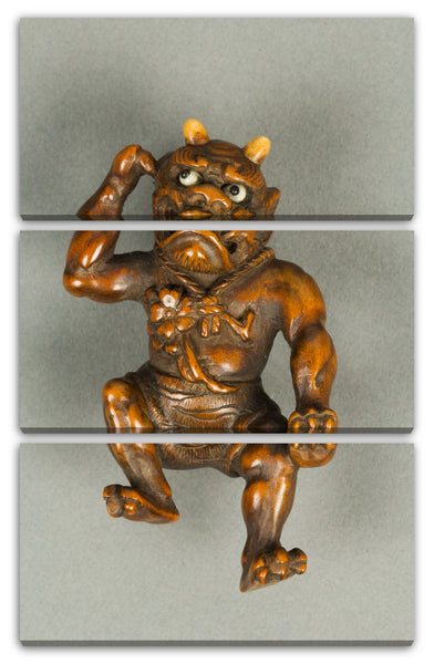 Leinwandbild Edo-Zeit - Netsuke des Dämons trägt einen Kürbis auf seinem Rücken
