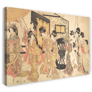 Leinwandbild Kitagawa Utamaro - Kurtisanen imitieren eine Prozession