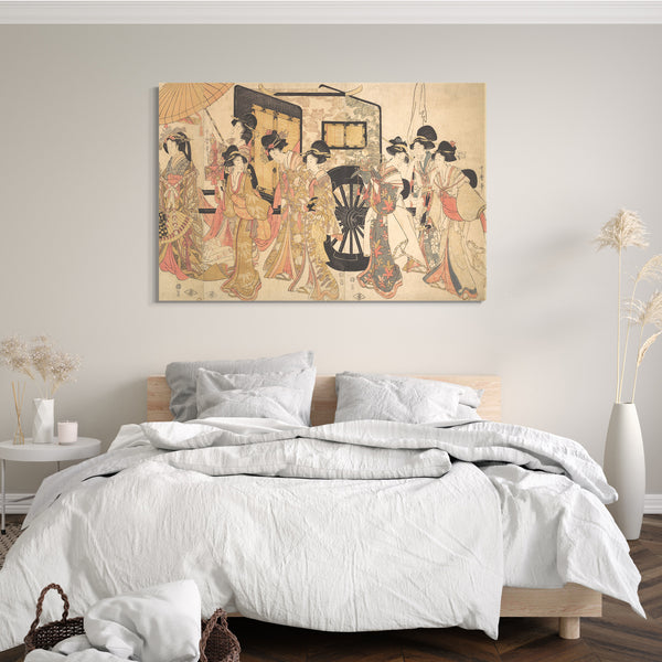 Leinwandbild Kitagawa Utamaro - Kurtisanen imitieren eine Prozession