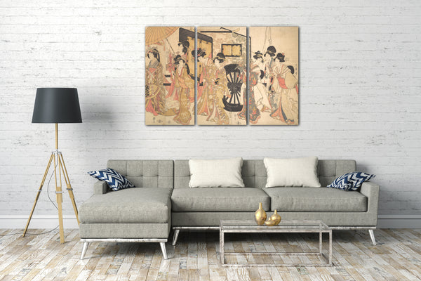 Leinwandbild Kitagawa Utamaro - Kurtisanen imitieren eine Prozession