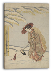 Leinwandbild Suzuki Harunobu - Frau, die Bambussprossen im Schnee ausgräbt, oder Parodie von Meng Zong (Mōsō) aus vierundzwanzig Paragraphen der kindlichen Frömmigkeit