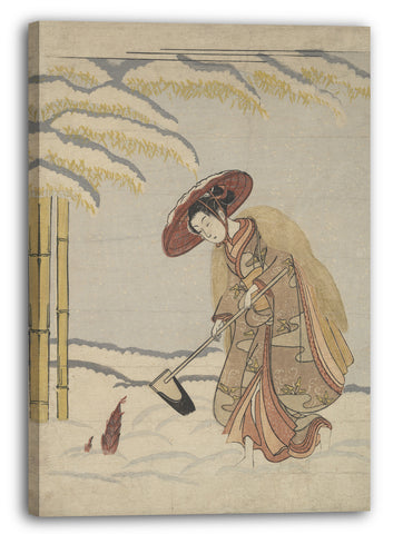 Leinwandbild Suzuki Harunobu - Frau, die Bambussprossen im Schnee ausgräbt, oder Parodie von Meng Zong (Mōsō) aus vierundzwanzig Paragraphen der kindlichen Frömmigkeit