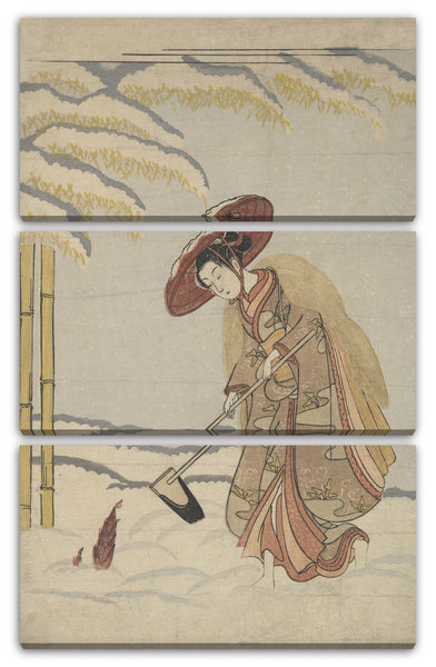 Leinwandbild Suzuki Harunobu - Frau, die Bambussprossen im Schnee ausgräbt, oder Parodie von Meng Zong (Mōsō) aus vierundzwanzig Paragraphen der kindlichen Frömmigkeit