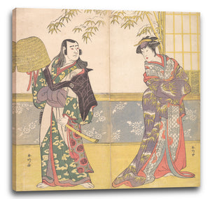 Leinwandbild Katsukawa Shunkō - Kabuki Schauspieler Sawamura Sōjūrō III und Sanogawa Ichimatsu III in "Ein Kurtisanen-Spiegel für die östlichen Provinzen" (Keisei Azuma kagami)