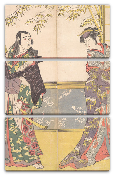 Leinwandbild Katsukawa Shunkō - Kabuki Schauspieler Sawamura Sōjūrō III und Sanogawa Ichimatsu III in "Ein Kurtisanen-Spiegel für die östlichen Provinzen" (Keisei Azuma kagami)