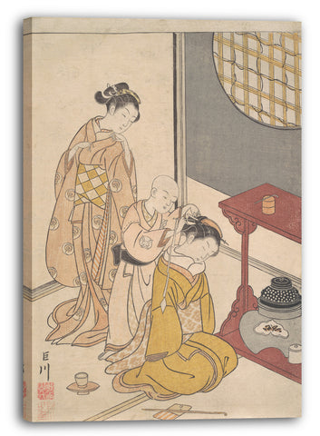 Leinwandbild Suzuki Harunobu - Nachtregen am Doppelständer, aus der Serie Acht Wohnzimmeransichten (Zashiki hakkei)