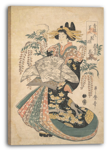 Leinwandbild Utamaro II - Eine Kurtisane mit Glyzinien im Hintergrund