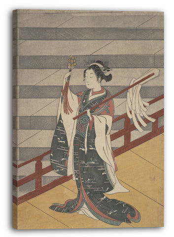 Leinwandbild Suzuki Harunobu - Mädchen auf Balkon über Steintreppe