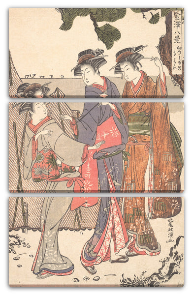 Leinwandbild Kitao Masanobu - Drei Frauen, die auf der Küste stehen