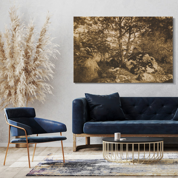 Leinwandbild Gustave Le Grau - [Eiche und Felsen, Wald von Fontainebleau]