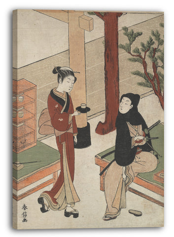 Leinwandbild Suzuki Harunobu - Osen wartet auf einen jungen Samurai