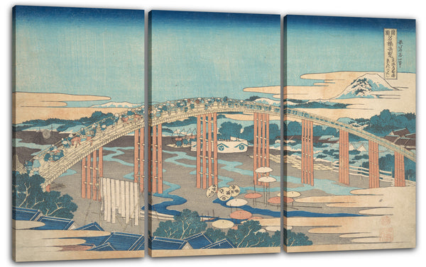 Leinwandbild Katsushika Hokusai - Die Yahagi-Brücke in Okazaki am Tōkaidō (Tōkaidō Okazaki Yahagi no hashi), aus der Serie Bemerkenswerte Ansichten von Brücken in verschiedenen Provinzen (Shokoku meikyō kiran)