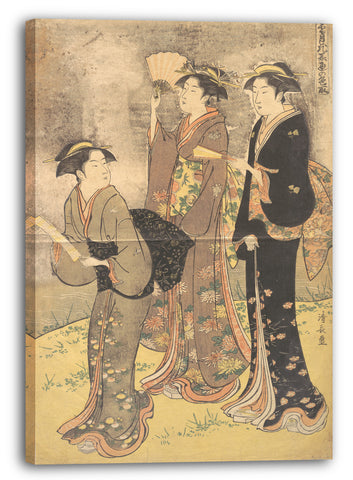 Leinwandbild Torii Kiyonaga - Drei junge Frauen, die auf dem Ufer des Sumida-Flusses schlendern