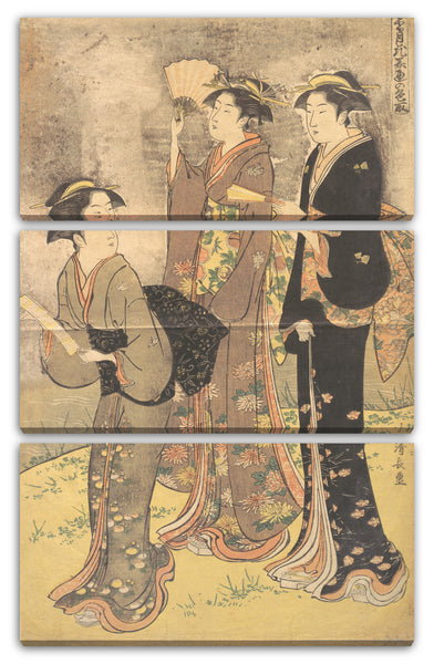 Leinwandbild Torii Kiyonaga - Drei junge Frauen, die auf dem Ufer des Sumida-Flusses schlendern