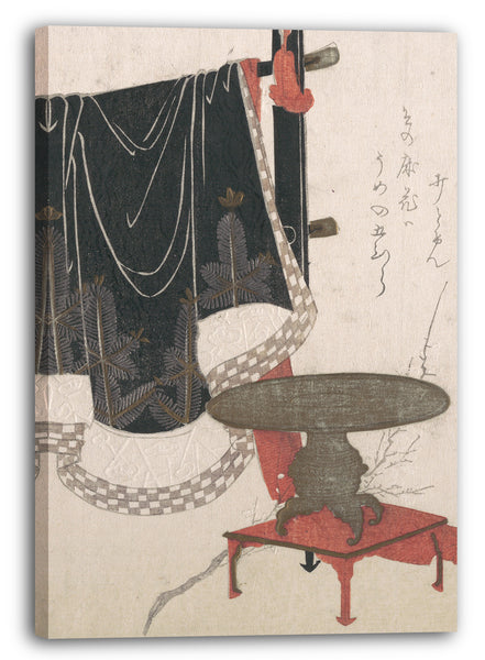 Leinwandbild Hachifusa Shūri - Blumenvase mit Ständer; Kleid, das an einem Kleiderständer hängt