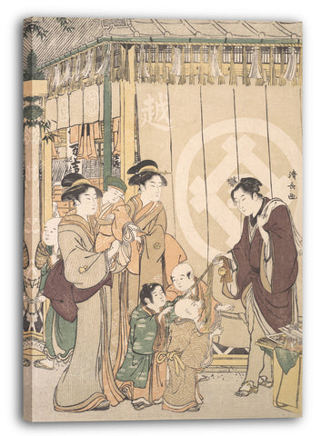 Leinwandbild Torii Kiyonaga - Gruppe vor dem Echigo-ya Ladengeschäft am Neujahrstag