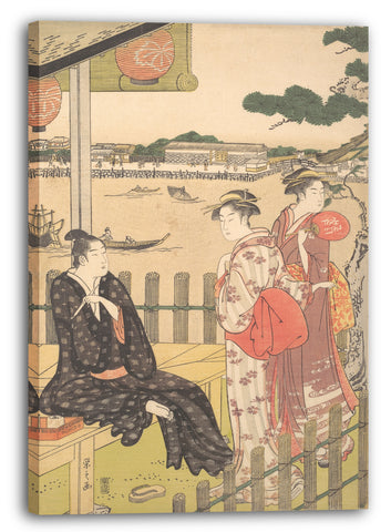 Leinwandbild Chōbunsai Eishi - Gruppe in einem Teehaus am Ufer des Sumida Flusses