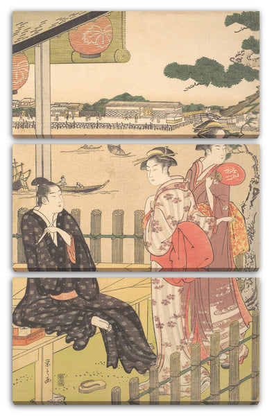 Leinwandbild Chōbunsai Eishi - Gruppe in einem Teehaus am Ufer des Sumida Flusses