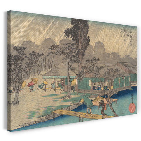 Leinwandbild Utagawa Hiroshige - Teehäuser am Ufer des Flusses Tadasu im Regen