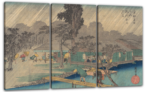 Leinwandbild Utagawa Hiroshige - Teehäuser am Ufer des Flusses Tadasu im Regen