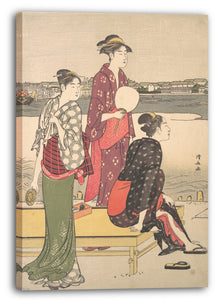 Leinwandbild Torii Kiyonaga - Abend am Ufer des Sumida Flusses