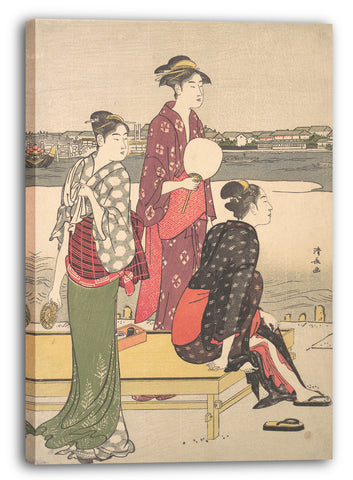 Leinwandbild Torii Kiyonaga - Abend am Ufer des Sumida Flusses