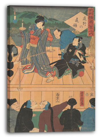 Leinwandbild Utagawa Yoshitora - Abendschein auf einem reisenden Drama [Chinesen beobachten ein Kabuki-Stück]