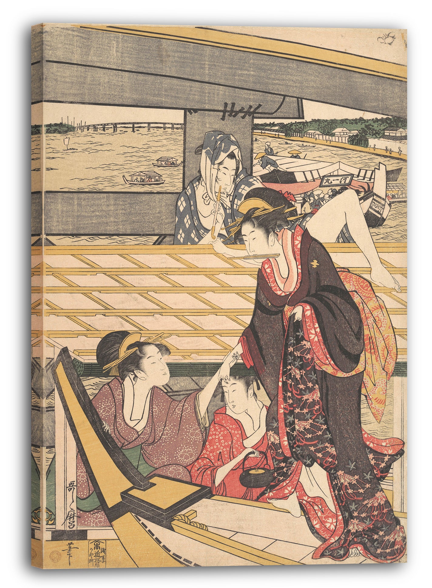 Leinwandbild Kitagawa Utamaro - Vergnügungsfeiern auf Booten auf dem Sumida -Fluss unter der Ryogoku Brücke