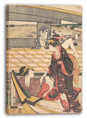 Leinwandbild Kitagawa Utamaro - Vergnügungsfeiern auf Booten auf dem Sumida -Fluss unter der Ryogoku Brücke