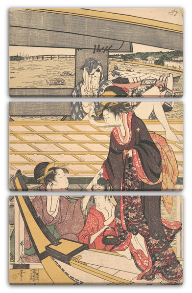 Leinwandbild Kitagawa Utamaro - Vergnügungsfeiern auf Booten auf dem Sumida -Fluss unter der Ryogoku Brücke