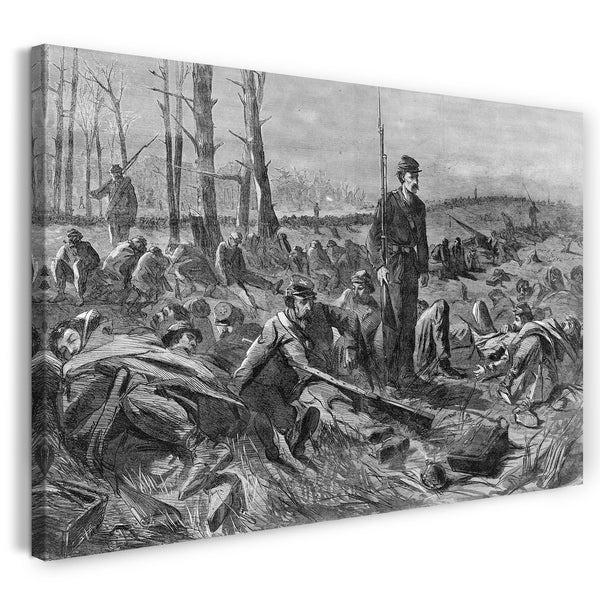 Leinwandbild Ehemals Winslow Homer zugeschrieben - Potomac-Armee - Schlafen auf ihren Armen (Harper's Weekly, Vol. VIII)